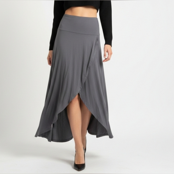 Azules Dresses & Skirts - Azules Charcoal Gray High-Low Faux Wrap Maxi Skirt - XL NWT